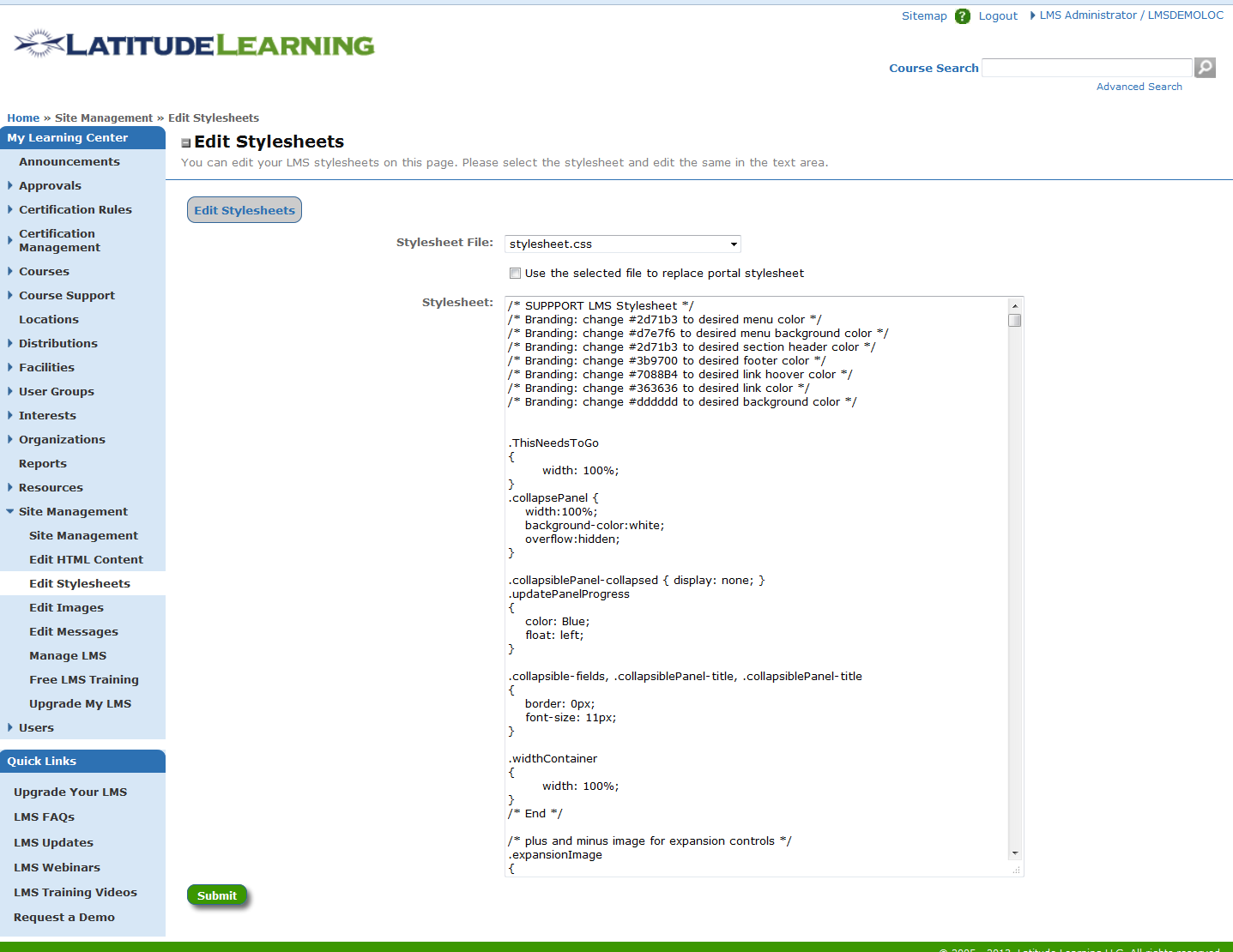 Change the LMS's color scheme, fonts and stylings using the stylesheet editor