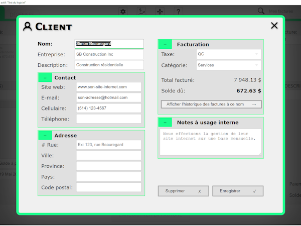 Finance D Software - Exemple de la création d'un contact client.