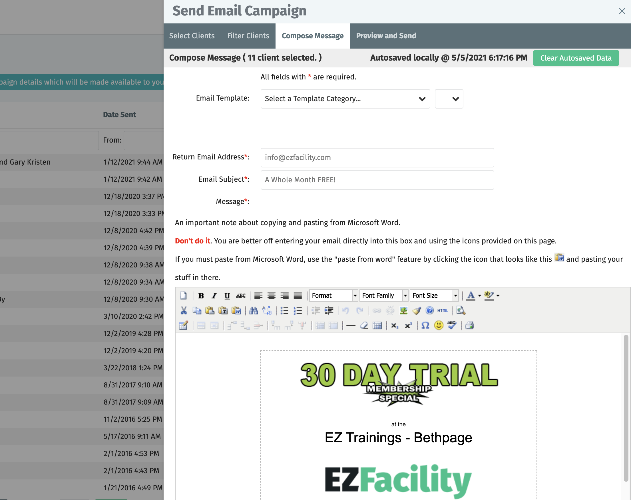 EZFacility Software - EZFacility allows you to create and send marketing campaigns across user database