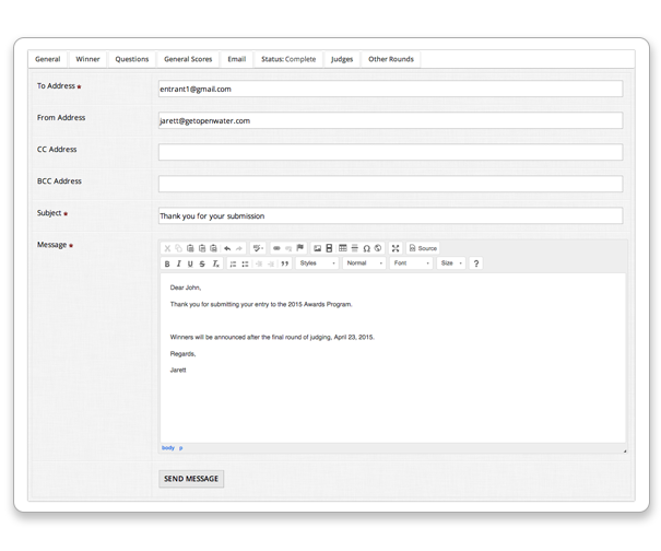 OpenWater Software - OpenWater email confirmation screenshot