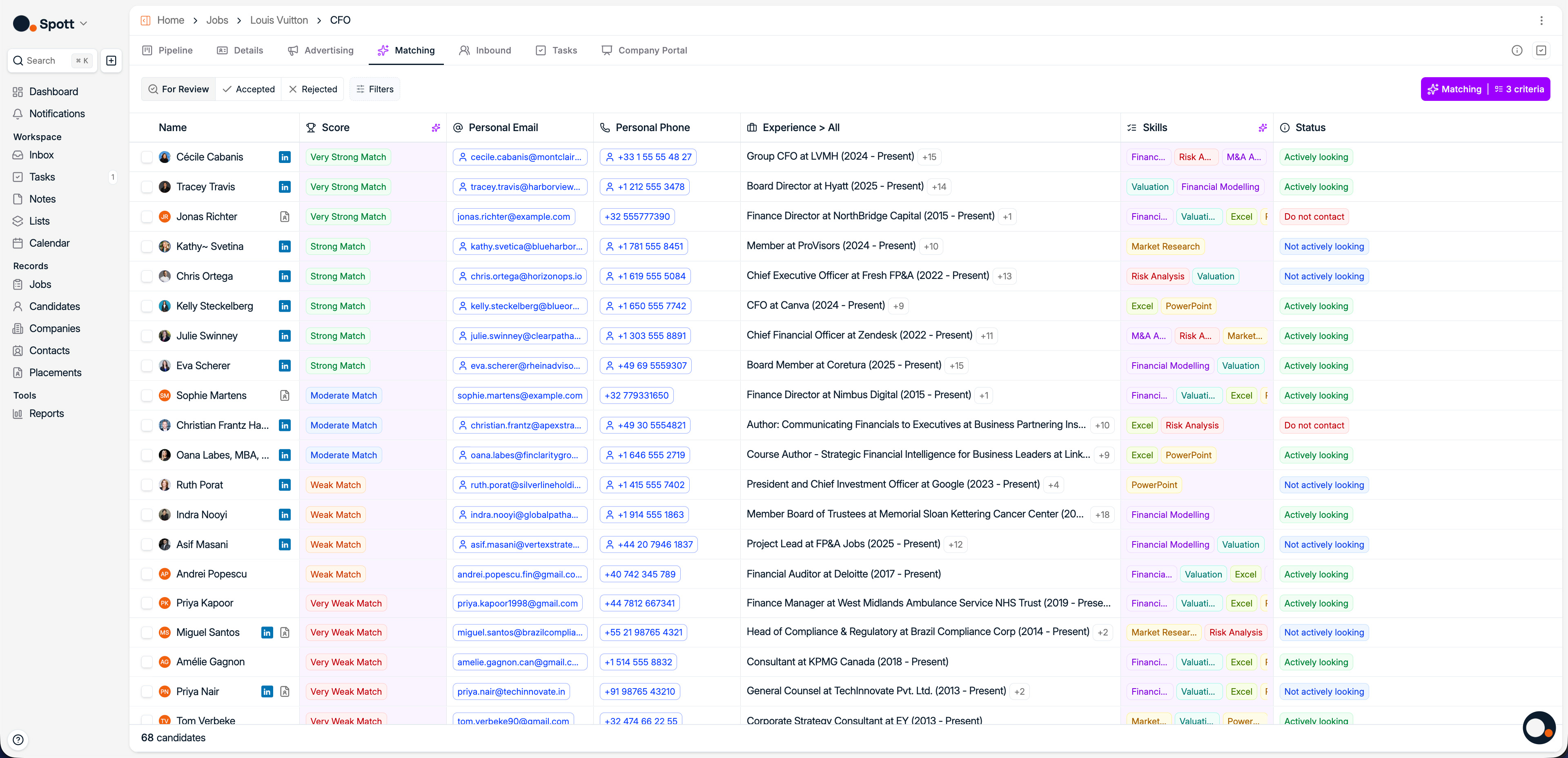 Spott screenshot: Spott AI candidate matching 