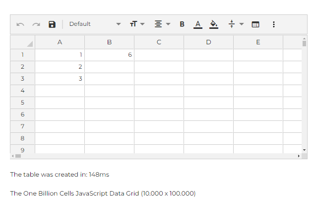 Jspreadsheet screenshot: Jspreadsheet data grid