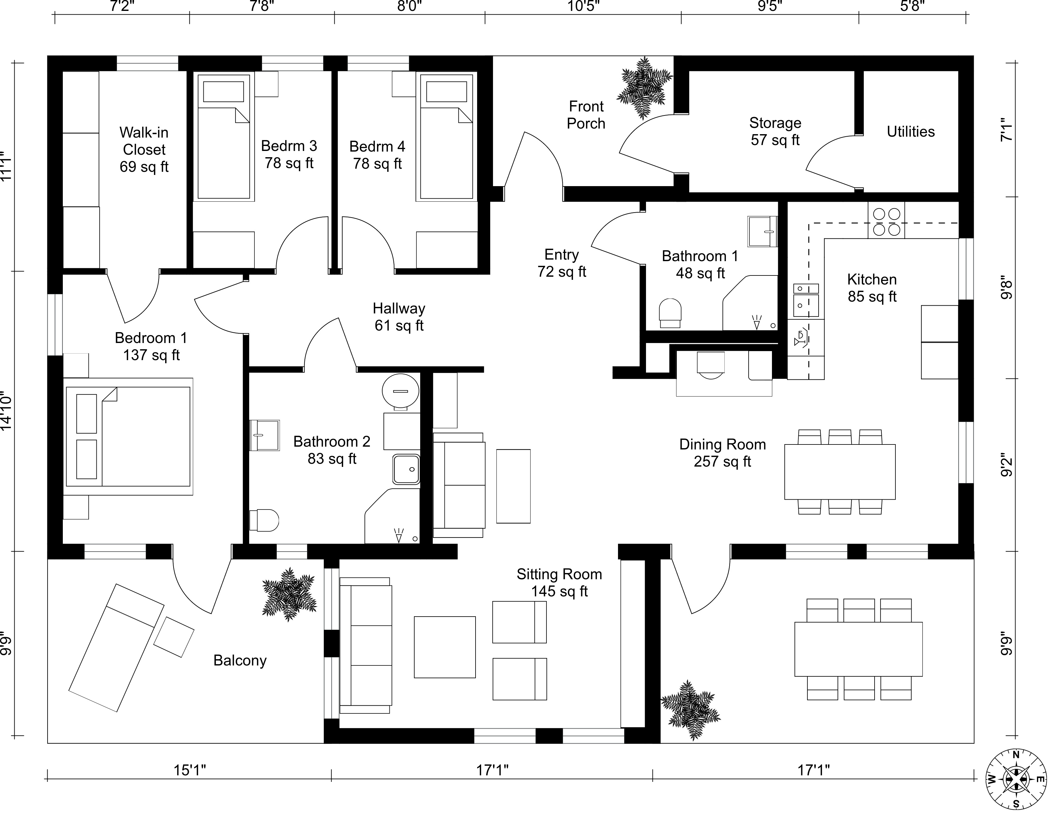 Black and White 2D Floor Plan from RoomSketcher