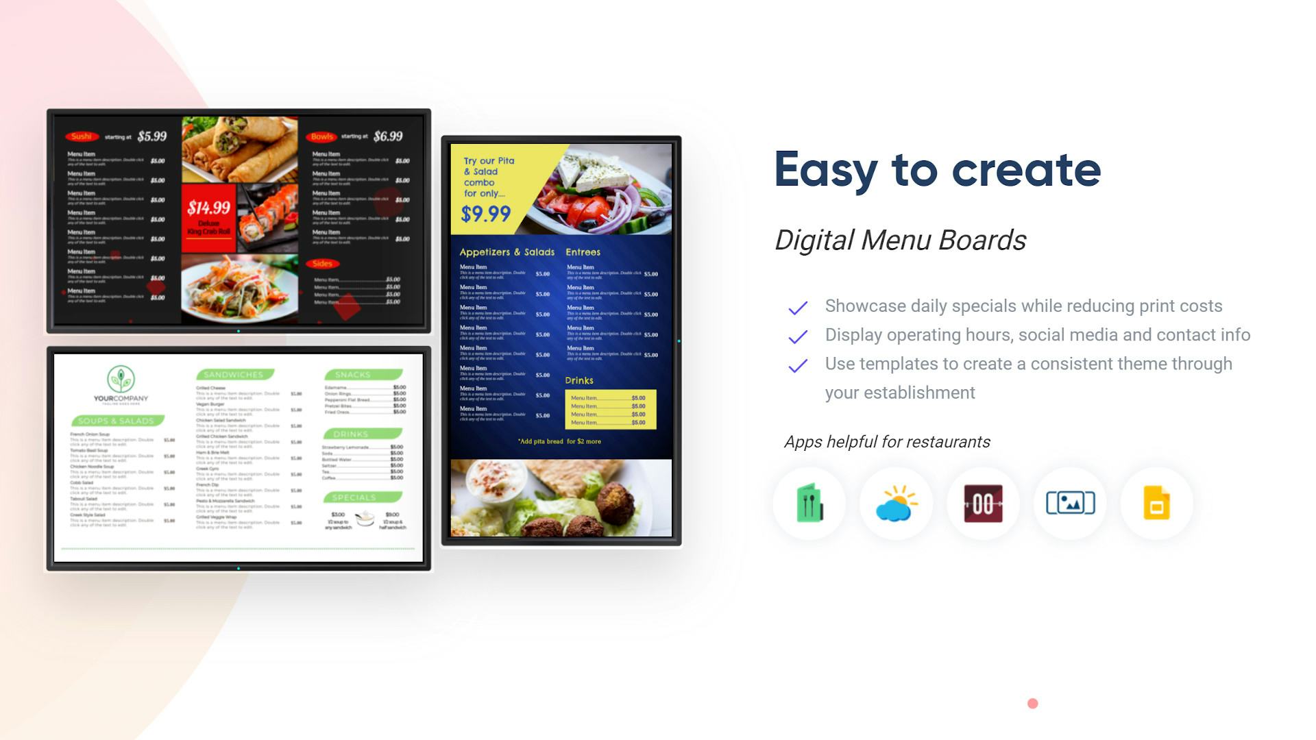 Mango Signs Software - Create animated digital menus with ease with our built in menu editor.