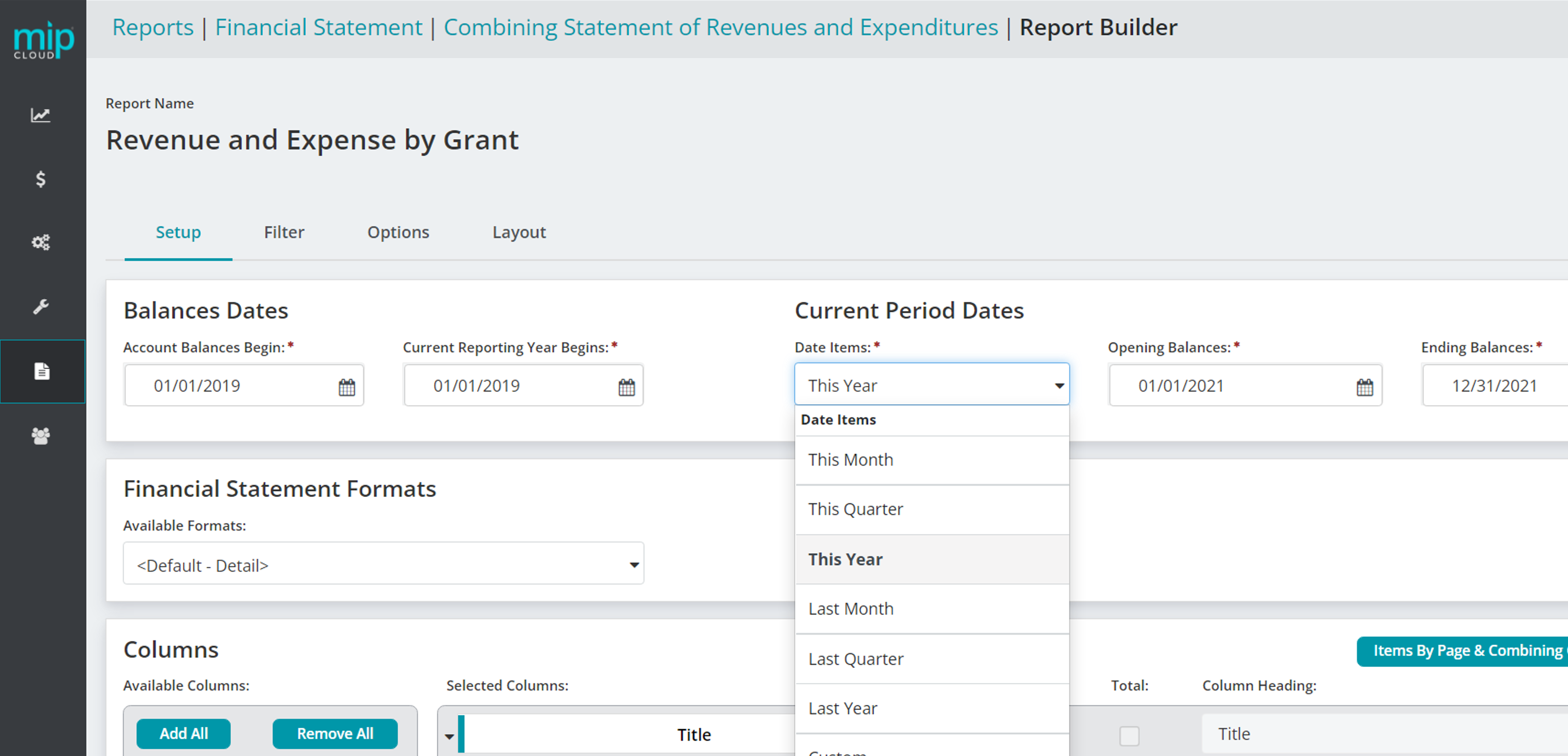 MIP Cloud - Accounting Grant Reporting