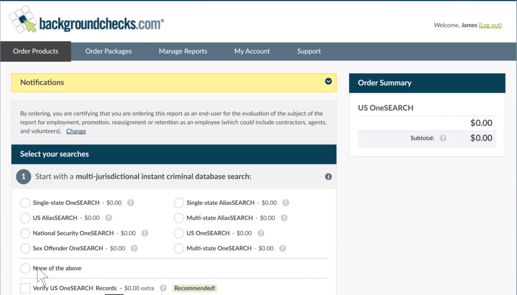 US OneSEARCH search selection