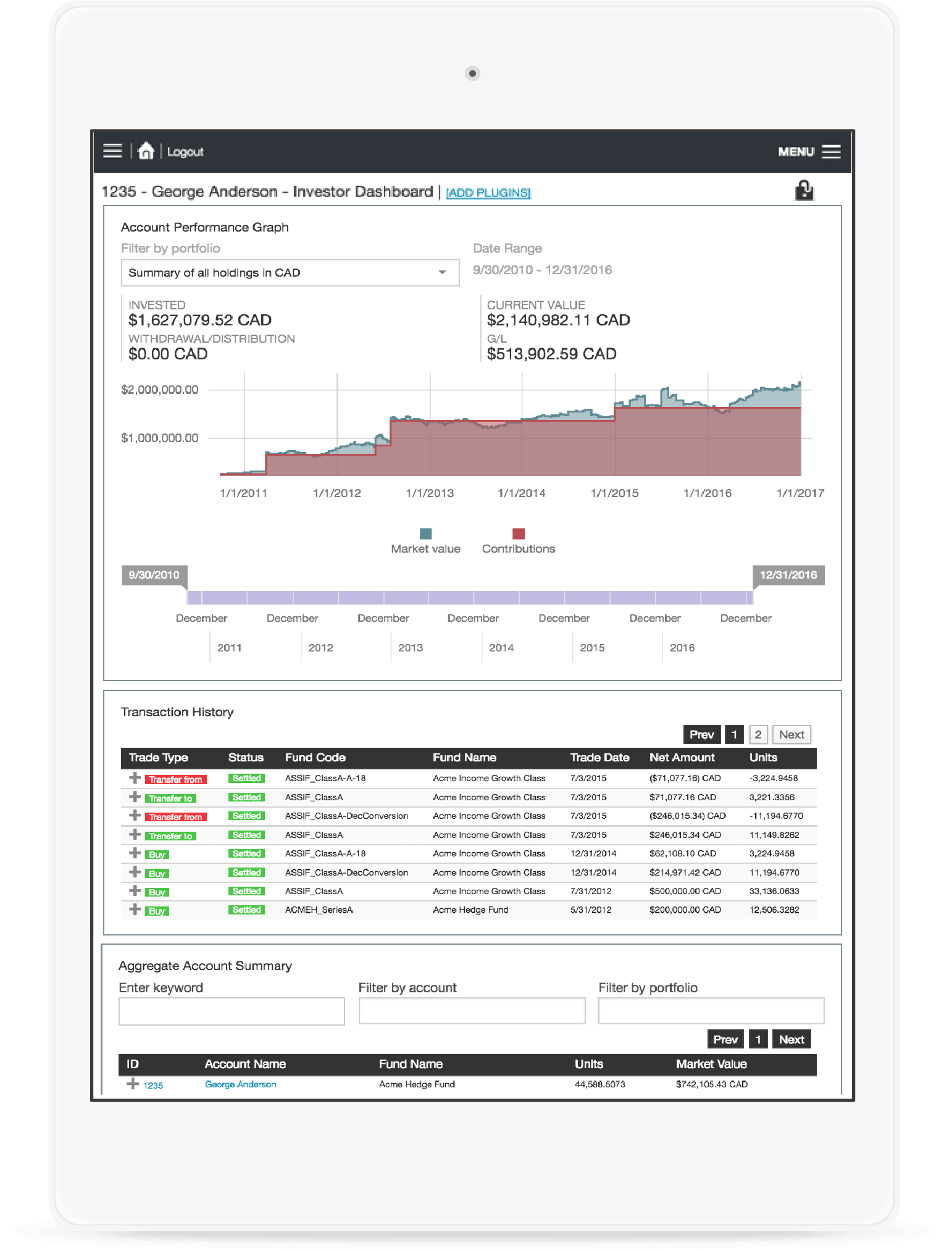 Obsidian Suite Software - The investor and client portals can be customized to each client to provide curated content and analytics