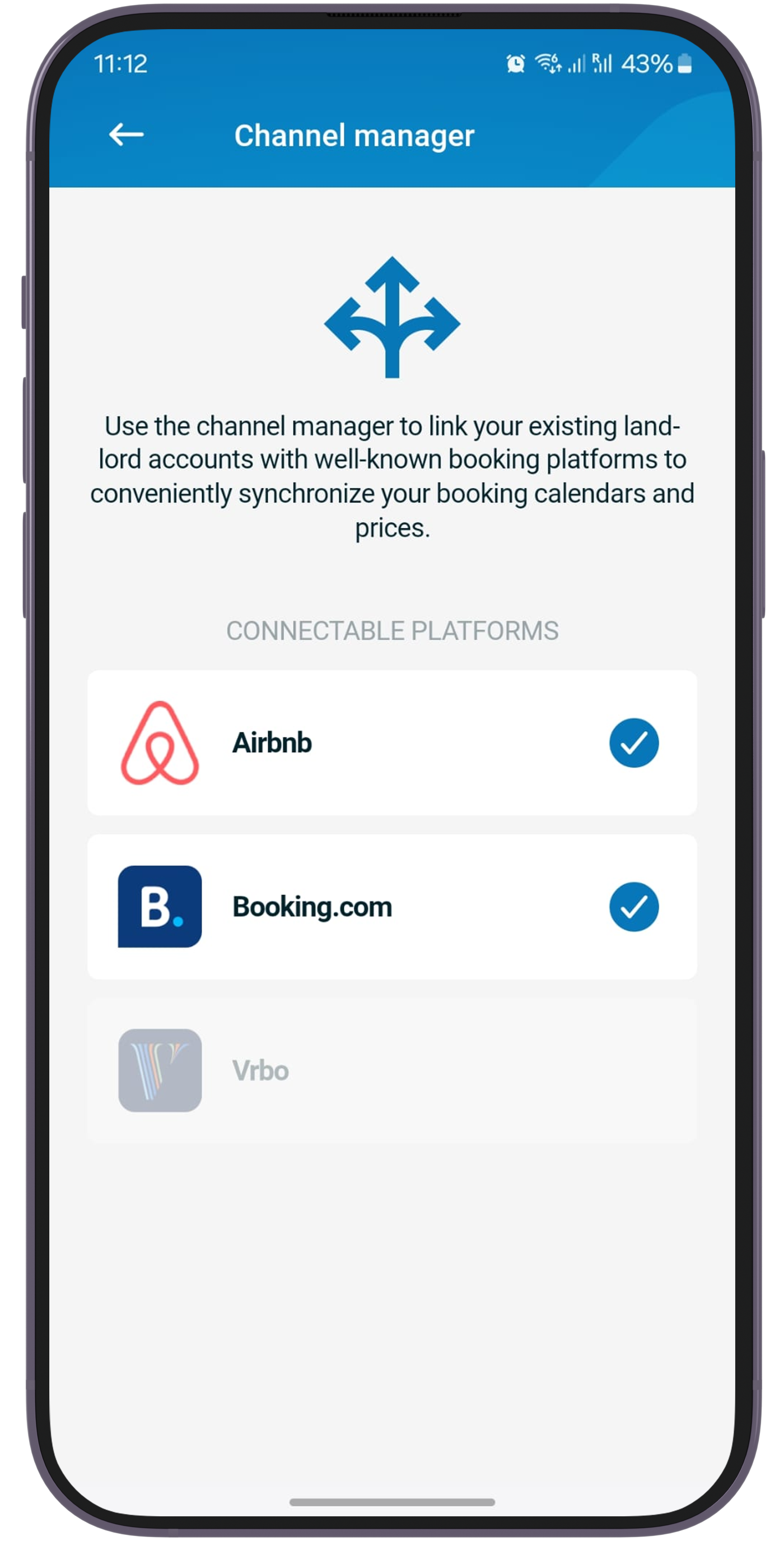 DiBooq for Hosts screenshot: Detailed view of the channel manager. Here you can see the prices and calendars that can be synchronized with Airbnb, Booking.com and Vrbo. Vrbo is also used to synchronize with Abritel & FeWo-direkt.