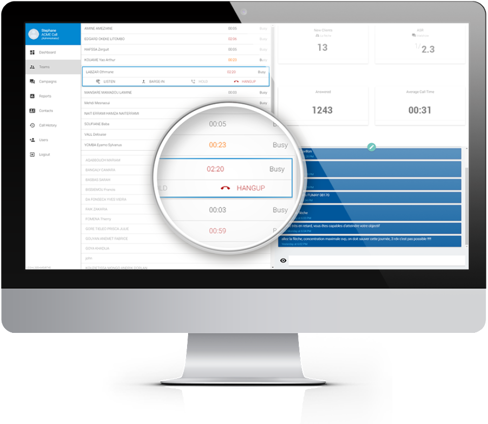 PhoneCall screenshot: Monitor agent performance and ensure that quality standards are being met