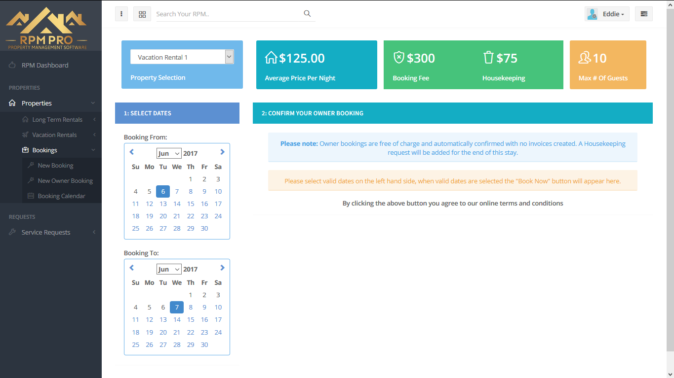 RPM Pro Software - Owner bookings