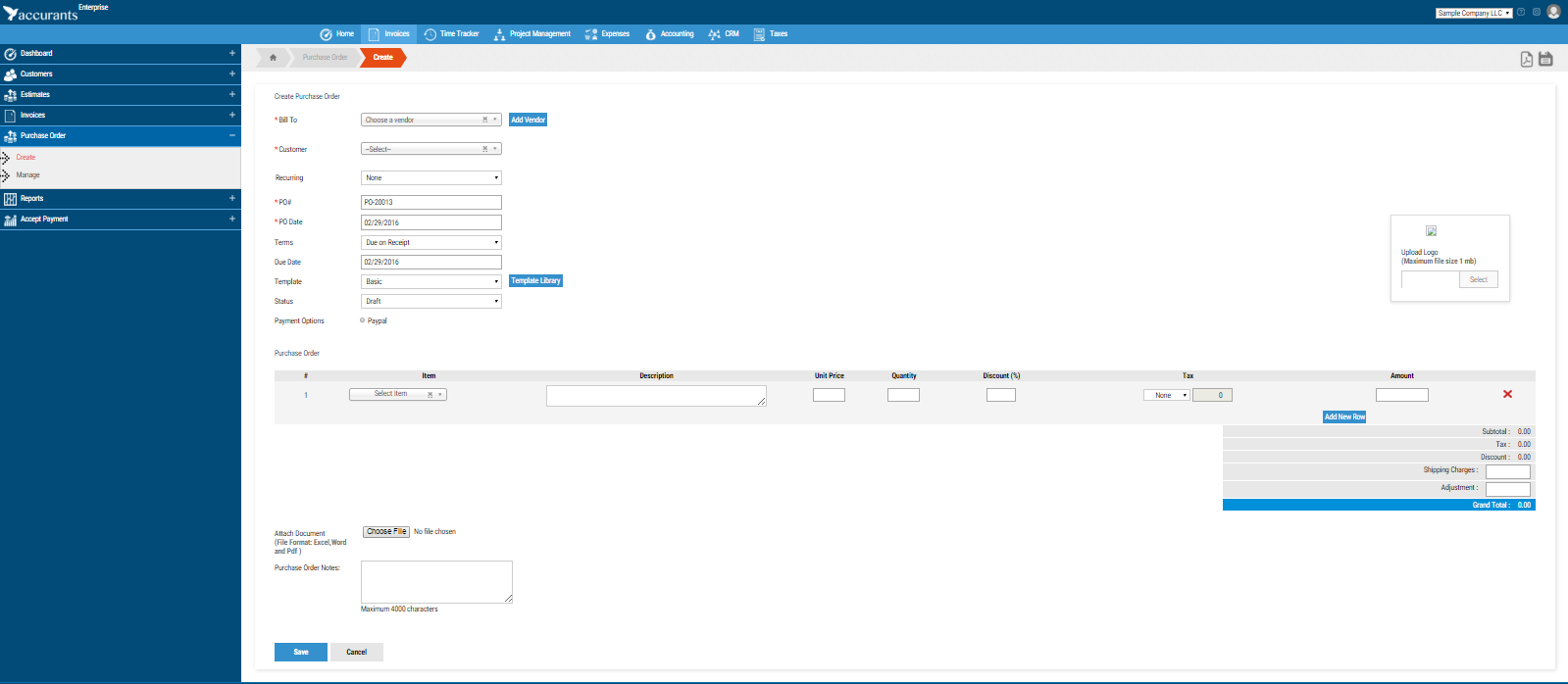 Accurants screenshot: Accurants helps create and send purchase orders