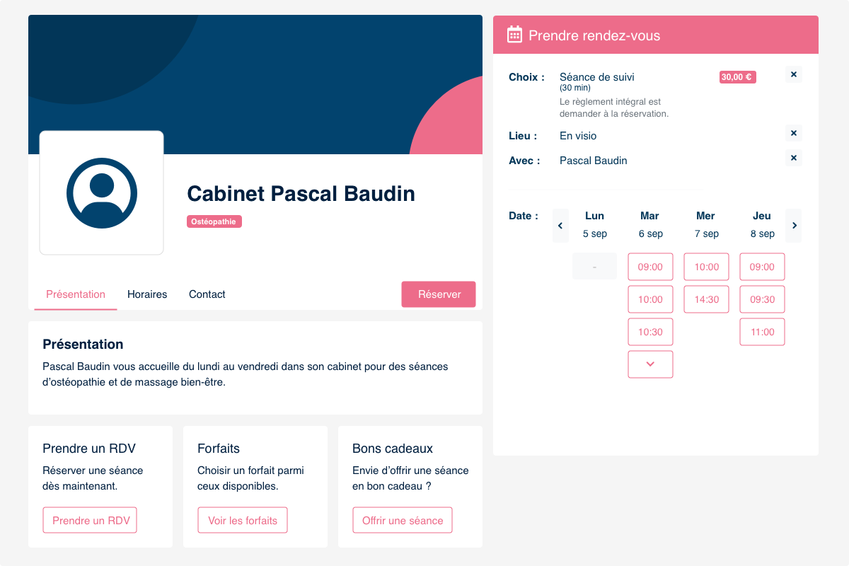 Itiaki screenshot: Prise de RDV en ligne