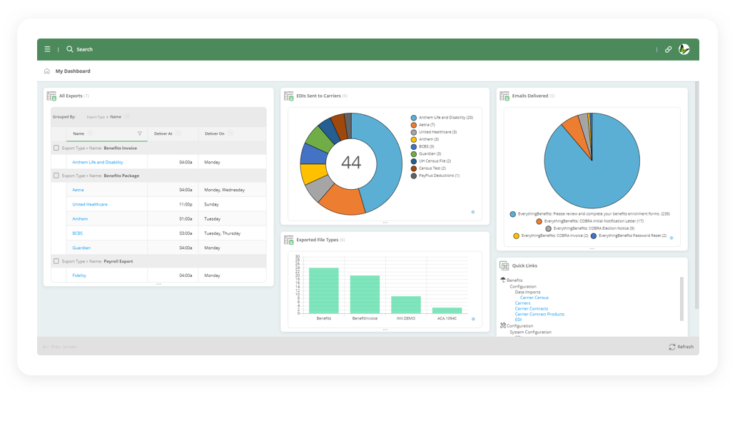 EverythingBenefits screenshot: Carrier Connectivity automatically and securely delivers enrollment and benefits data to your insurance carriers. We're connected to 600+ benefit carriers.