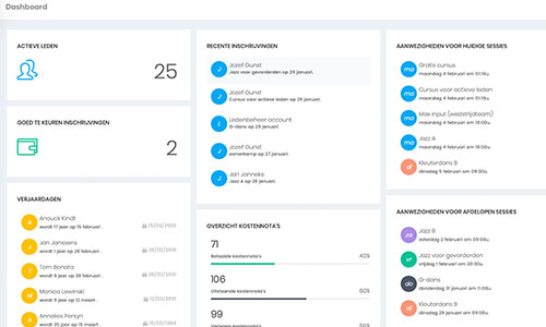 Ledenbeheer.be dashboard