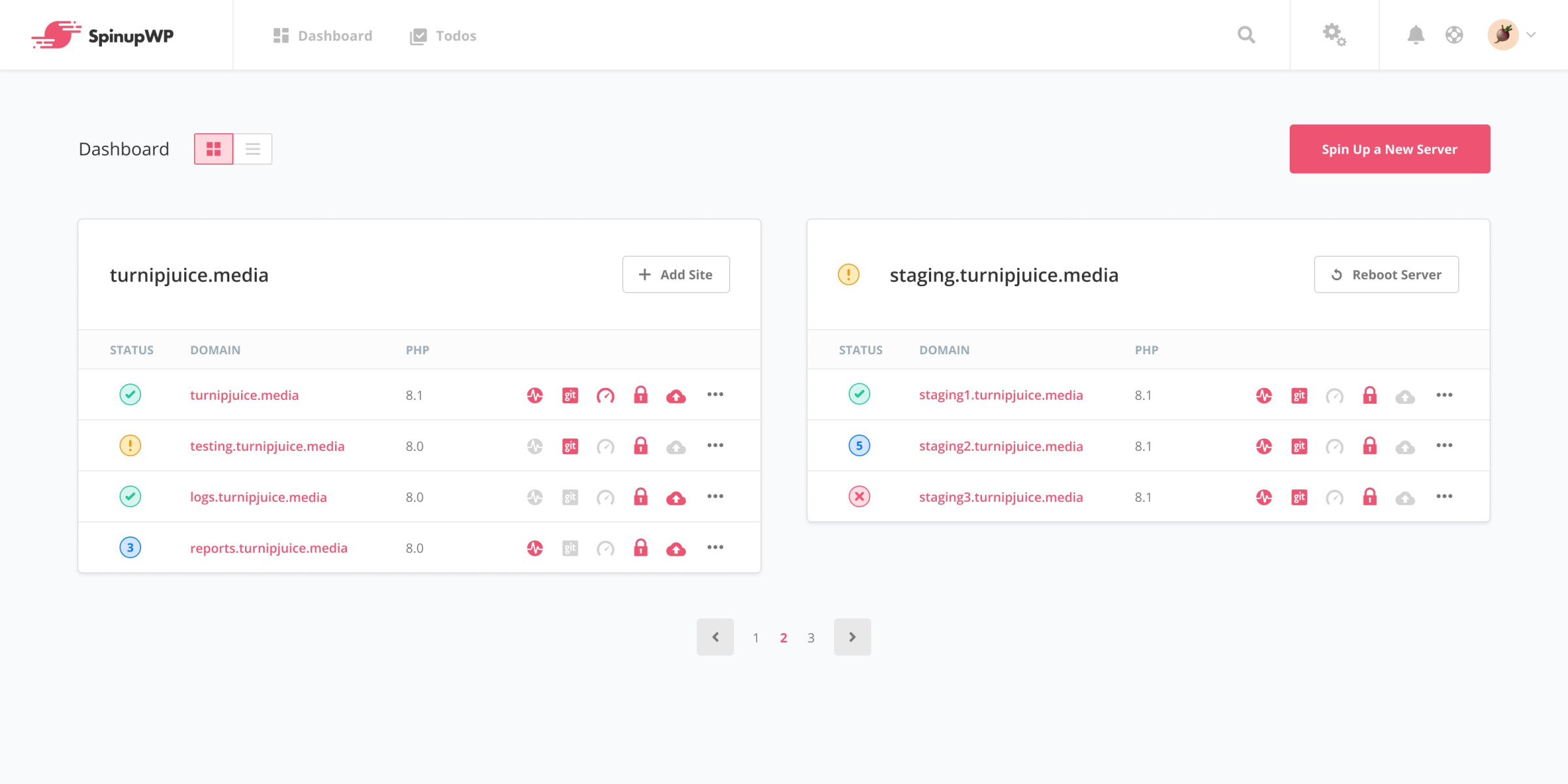 SpinupWP screenshot: SpinupWP Dashboard