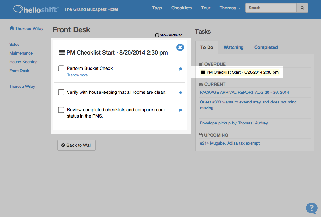 HelloShift Software - Schedule recurring checklists for front desk, sales, preventive maintenance, and more