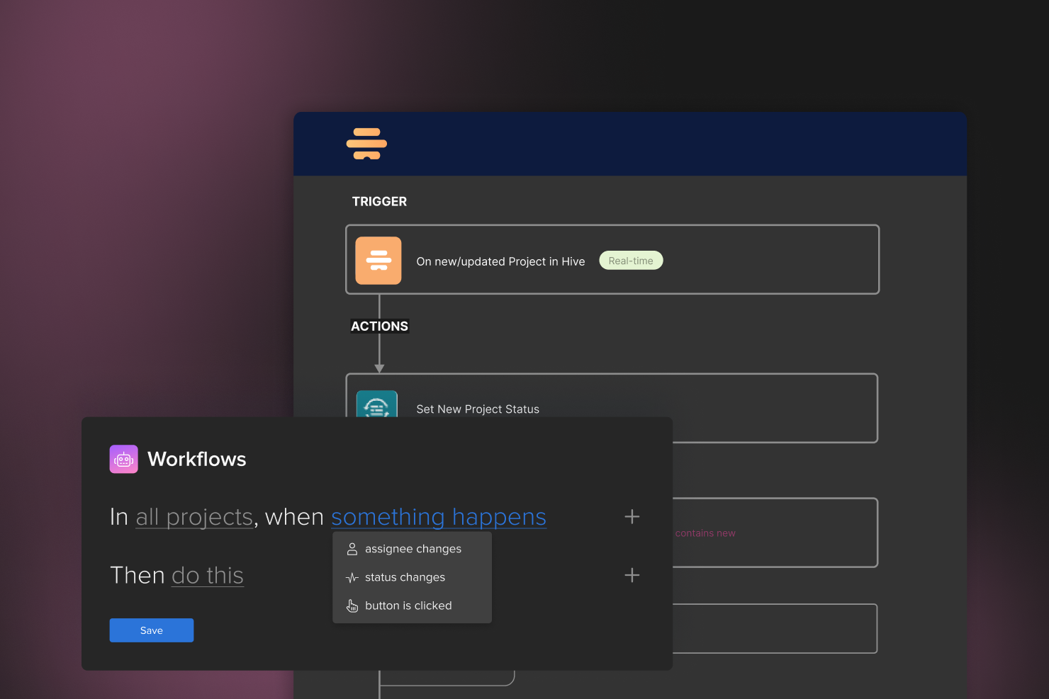 Hive Workflows and Automations. Speed up your team’s repetitive, every day tasks. Build recipes to connect Hive to your most used tools across your tech stack.