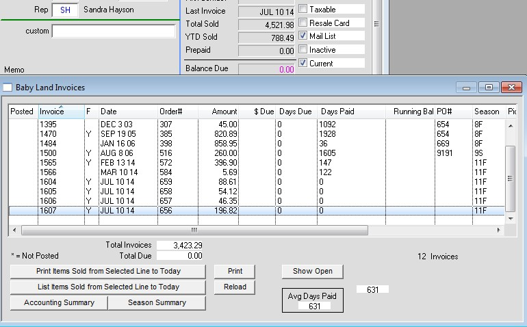 Perfect Fit screenshot: Perfect Fit sales reporting
