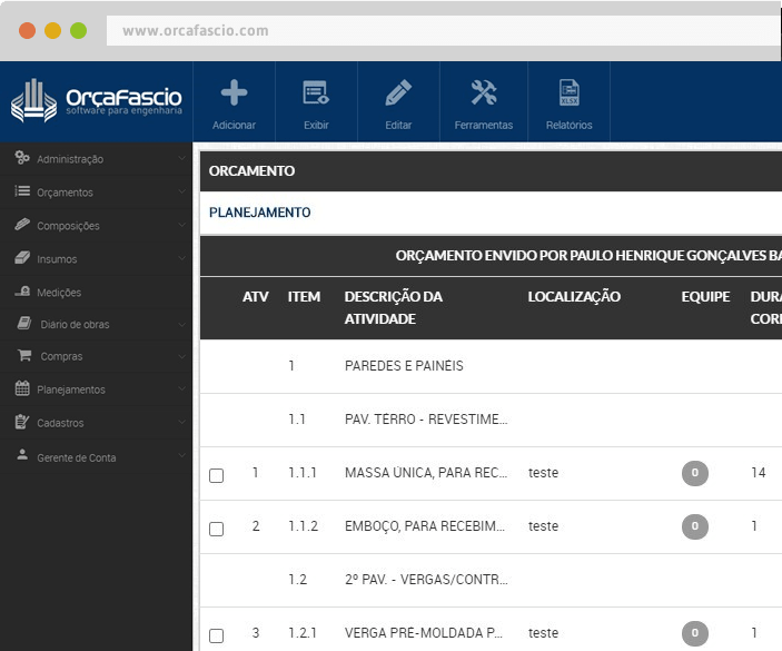 OrçaFascio screenshot: OrçaFascio budget