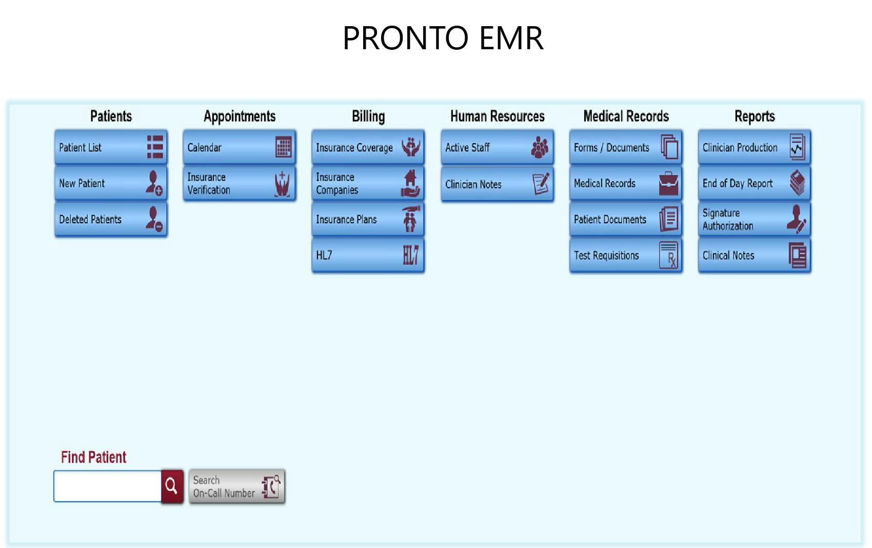 Pronto EMR Software - Home Screen