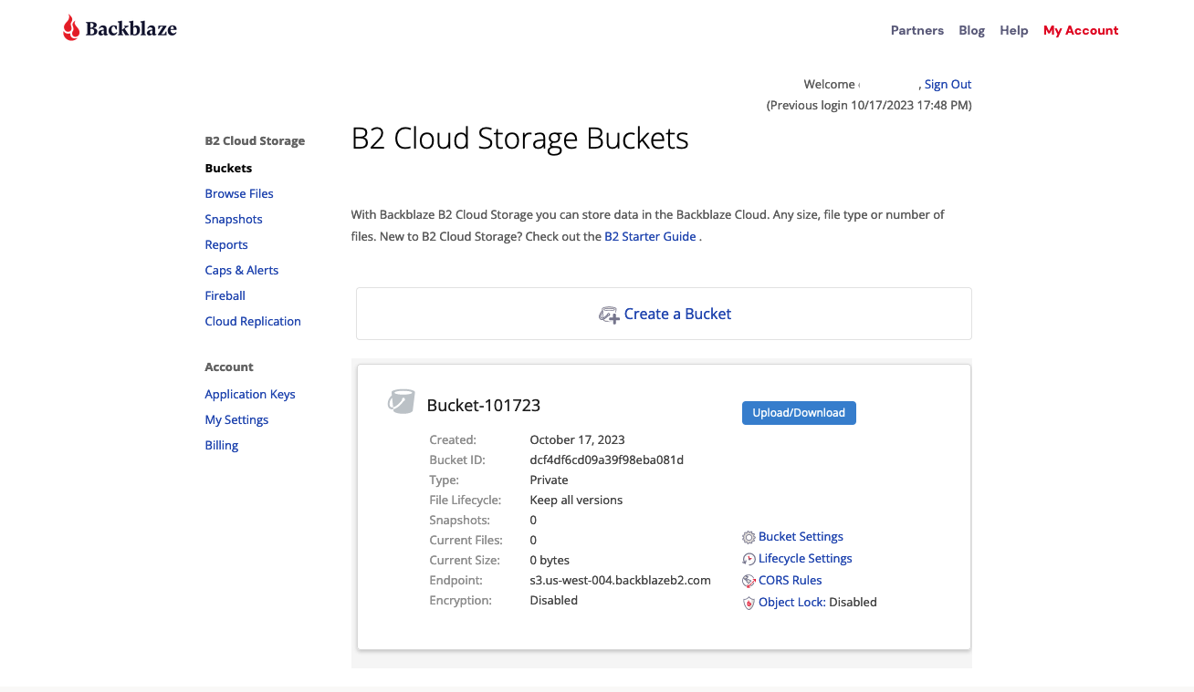 B2 Cloud Storage Dashboard