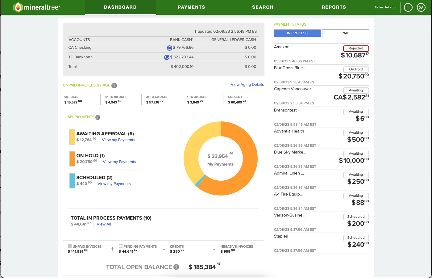 MineralTree TotalAP Software - Payment Authorizer Dashboard