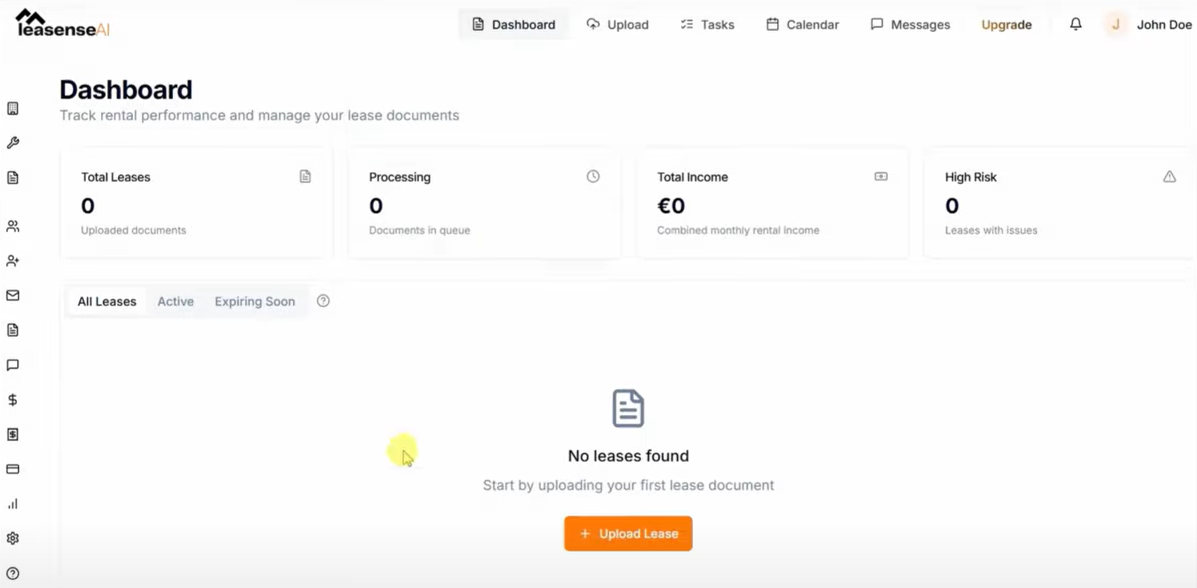Leasense screenshot: Leasense dashboard
