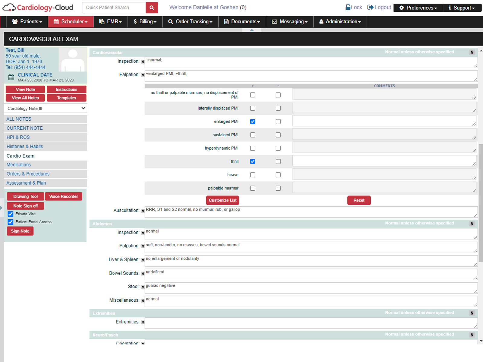 Cardiology-Cloud screenshot: Cardiology-Cloud Cardiovascular Exam