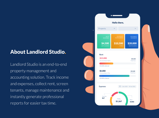 Landlord Studio is an end-to-end solution. Log payments, track expenses, record mileage, digitize receipts and more from any device.  Instantly generate professional reports and share with your accountant to make tax time easy.