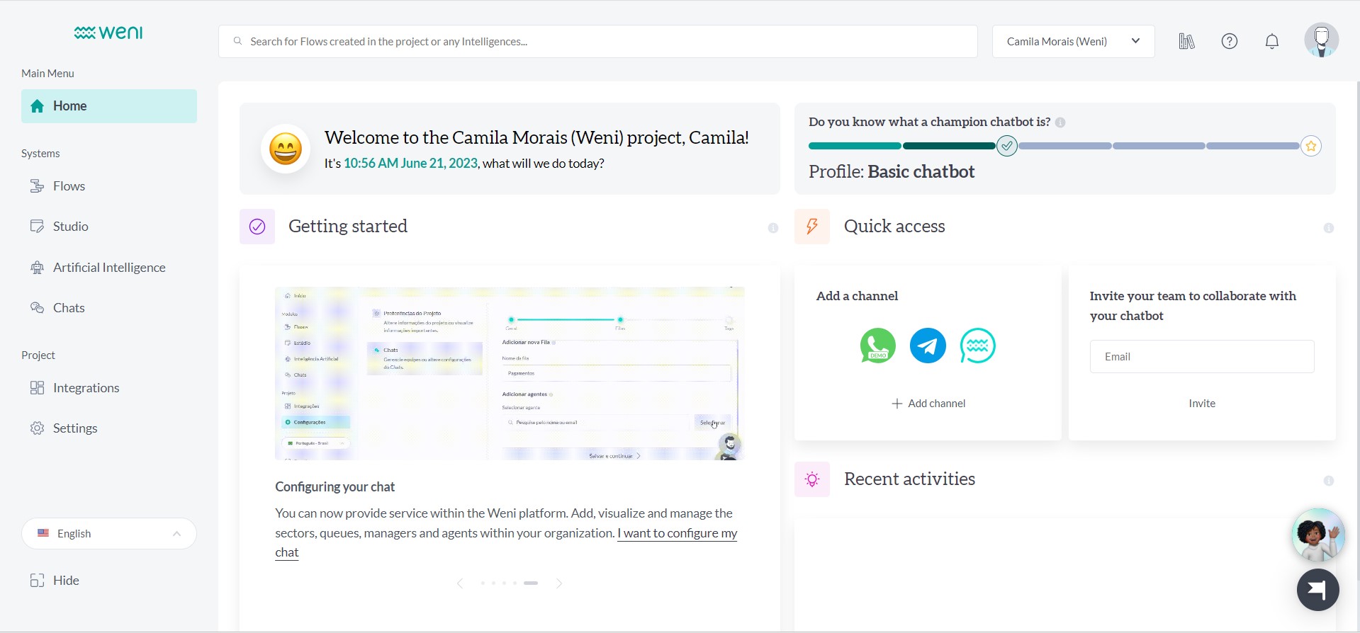 Weni screenshot: Home Page Weni Platform