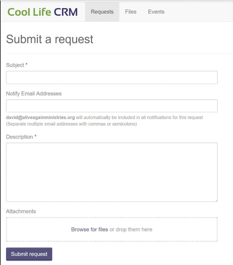 Cool Life CRM submitting request screenshot