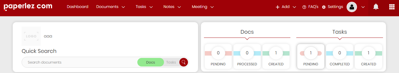 Paperlez screenshot: Paperlez Dashboard