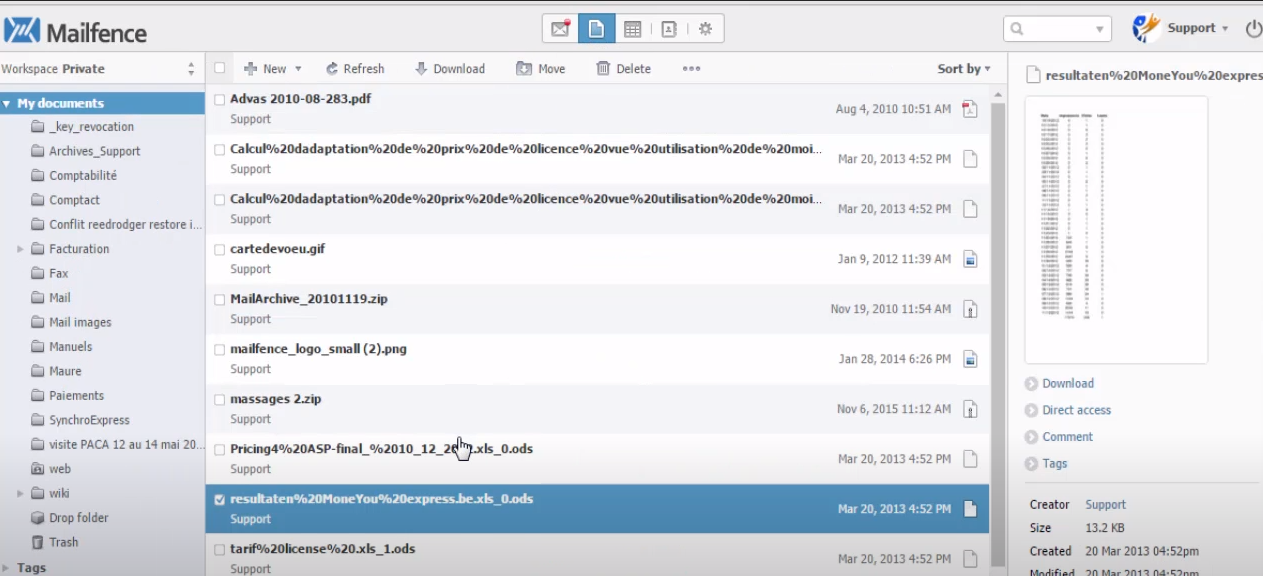 Mailfence document management