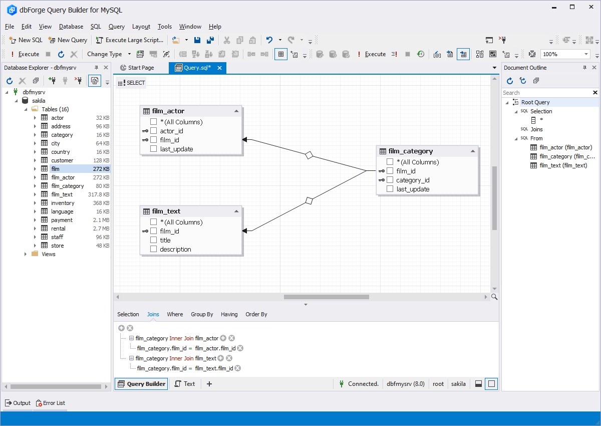 dbForge Query Builder for MySQL screenshot: dbForge Query Builder for MySQL query builder

