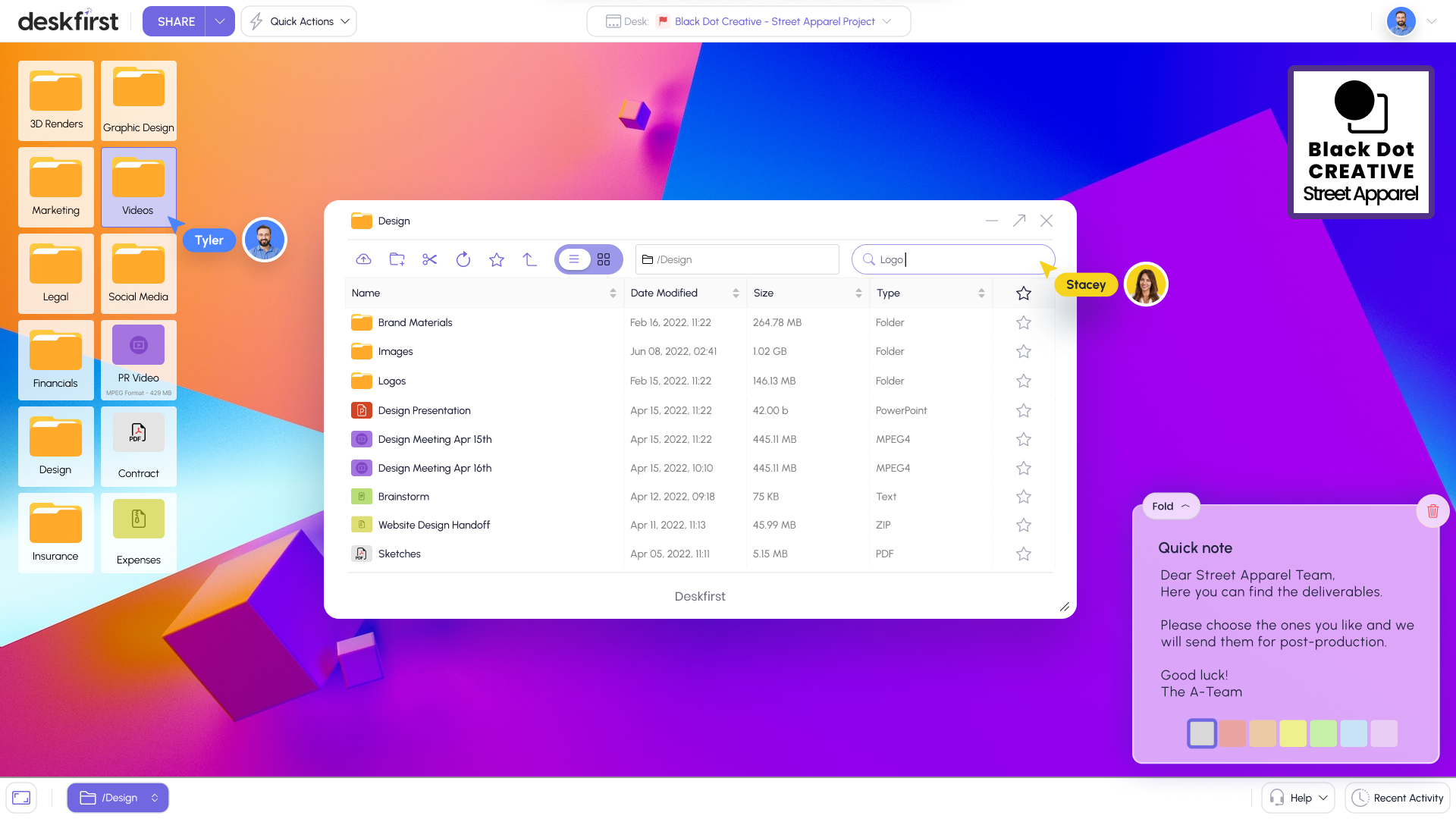 Deskfirst screenshot: Example web desktop of a creative agency