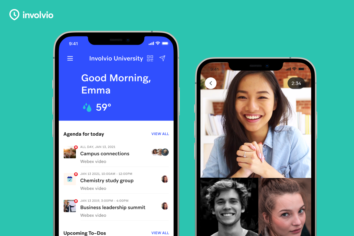 Involvio screenshot: Deliver a hyper-personalized campus app that keeps students on track and productive, complete with video, messaging, events, groups and more.