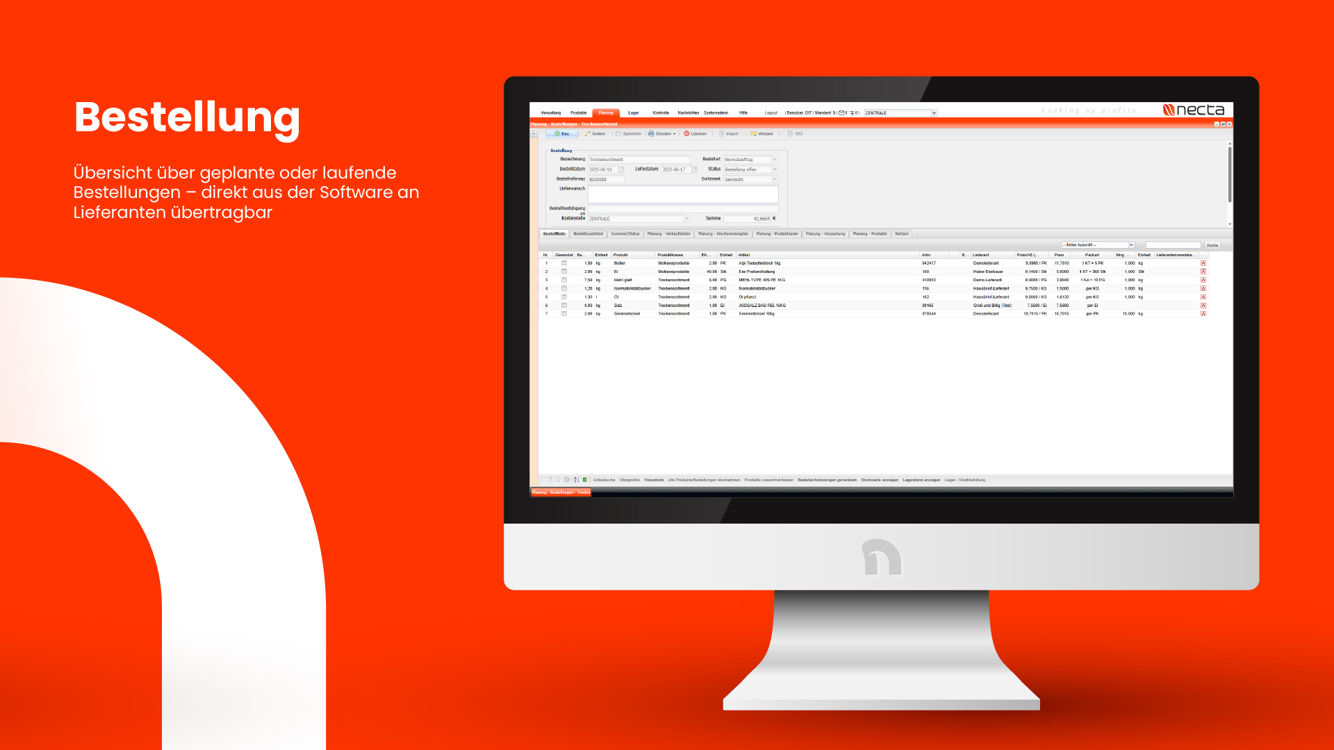 necta screenshot: Bestellung
