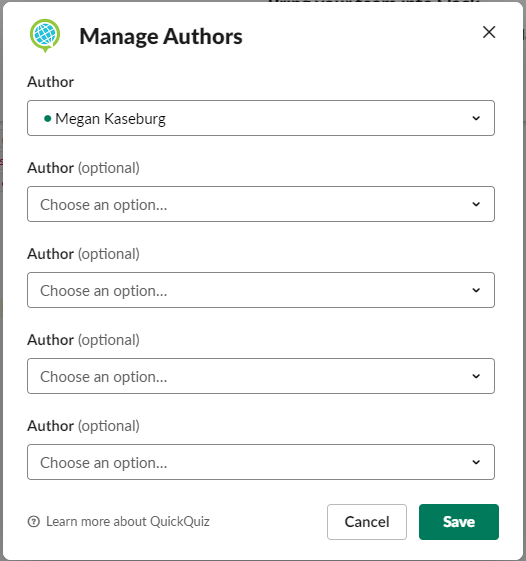 QuickQuiz manage authors