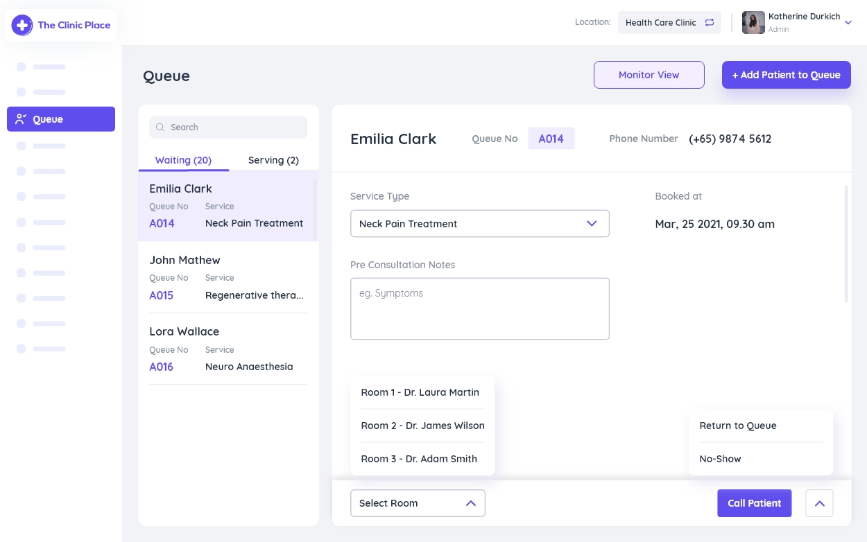 The Clinic Place screenshot: The Clinic Place queue manager
