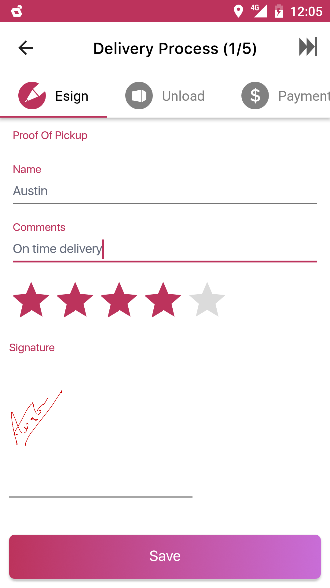 Delivery details and proof of delivery capturing process