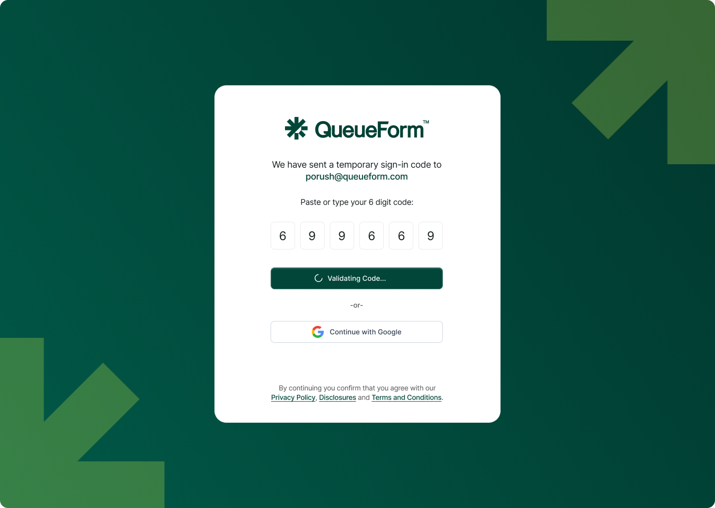 QueueForm screenshot: QueueForm Signup Page