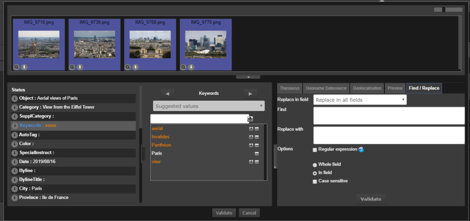 Editing interface