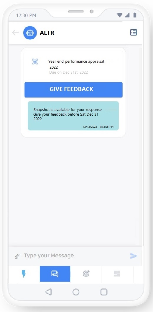 Snapshot, Give feedback screen that is sent to Mentors/Managers to GIVE FEEDBACK on their mentees. 