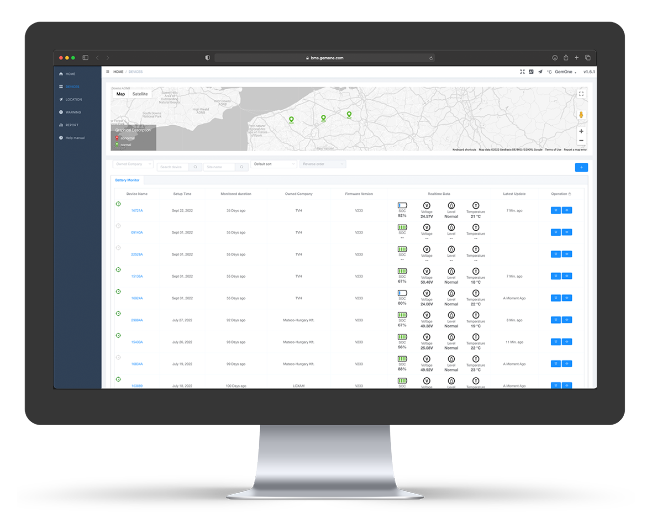 Battery Monitoring Software - Battery Monitoring Solution platform - Devices