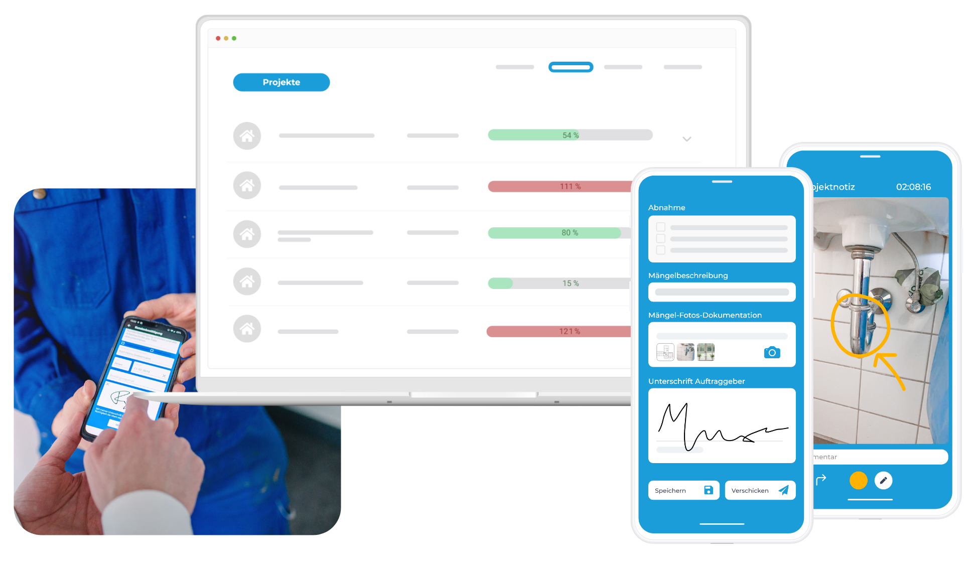 Monitor orders and document signatures, notes or sketches via app