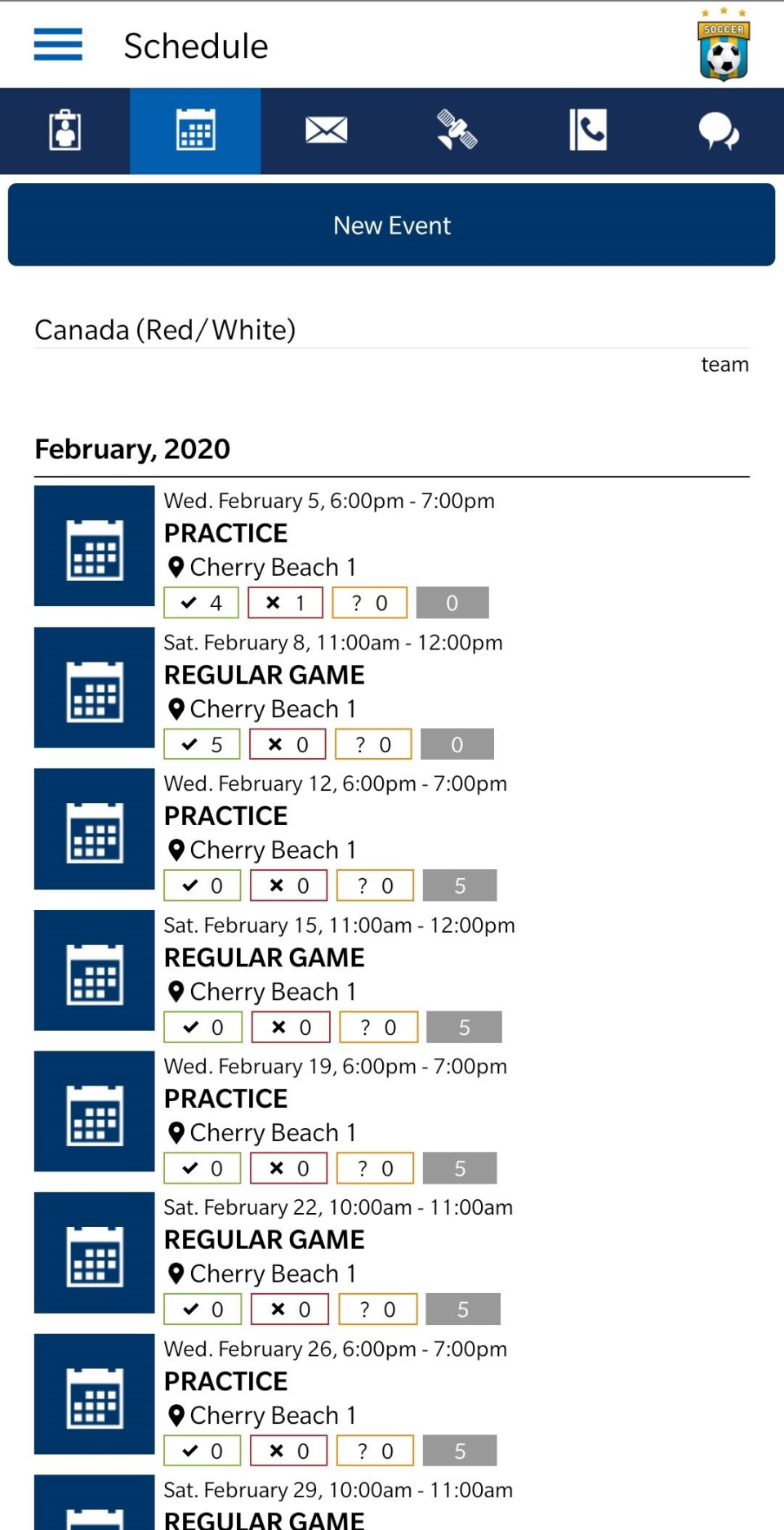 PowerUp Sports screenshot: PowerUp Sports scheduled activities