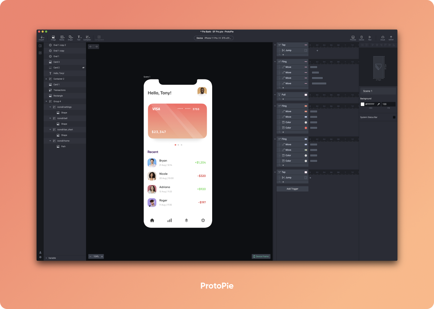 ProtoPie Studio integrates directly with your other design tools such as Figma, so you can design in Figma and then prototype in ProtoPie.