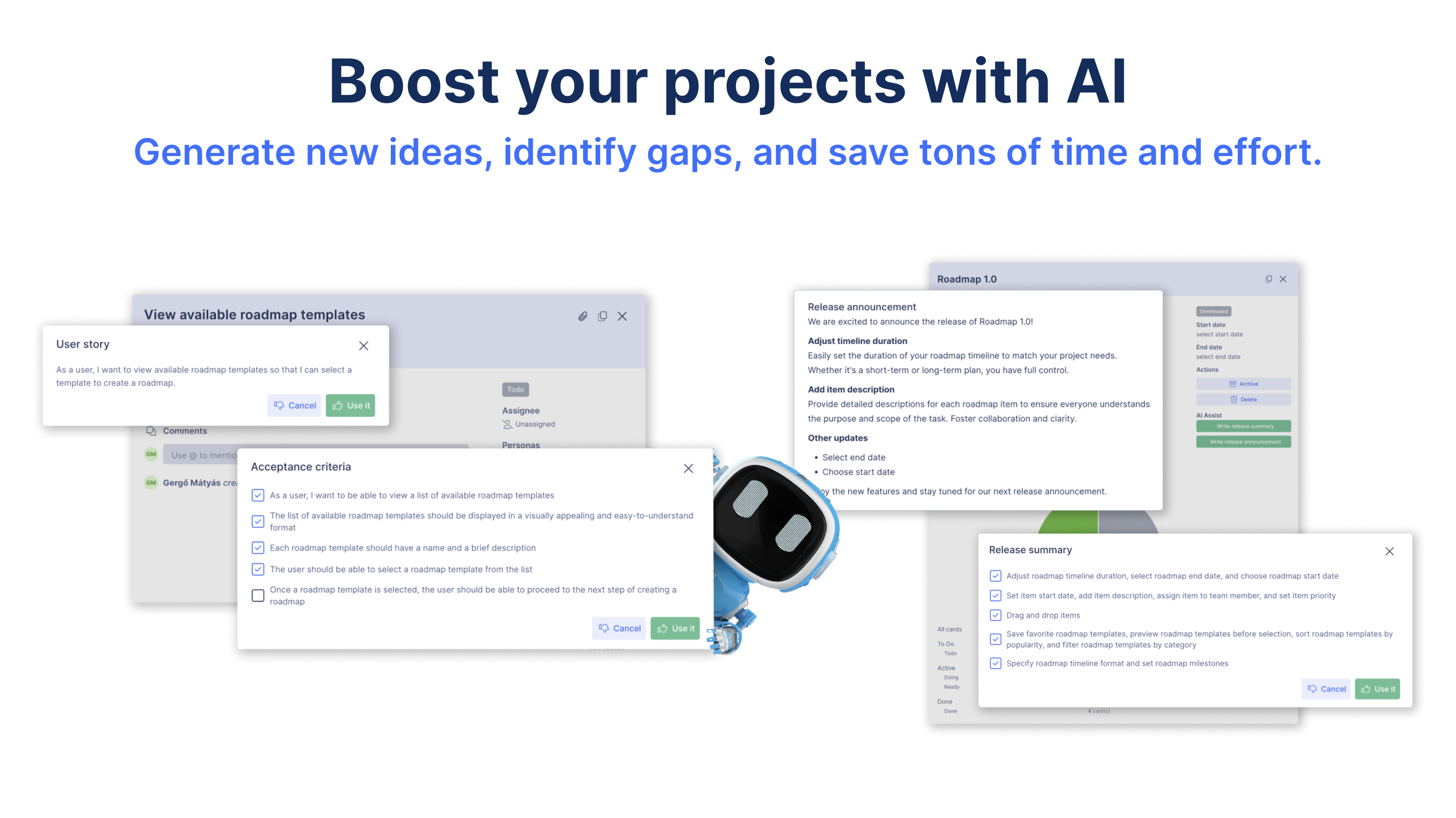 Start story mapping with AI! StoriesOnBoards’ new feature streamlines project planning by generating user stories, acceptance criteria, and even release summaries and announcements in seconds.