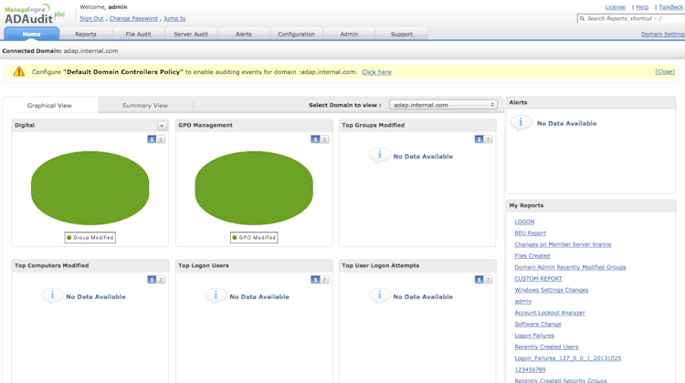 ManageEngine ADAudit Plus screenshot: ADAudit Plus - Active Directory Audit Dashboard