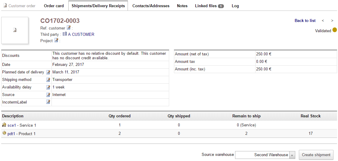 Dolibarr shipment management